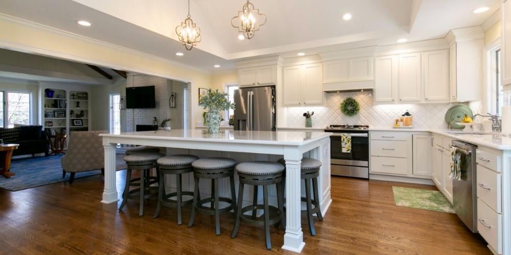 Beautiful and Timeless Kitchen with Large Eat-In Island and Tile Backsplash | Louisville Handyman and Remodeling